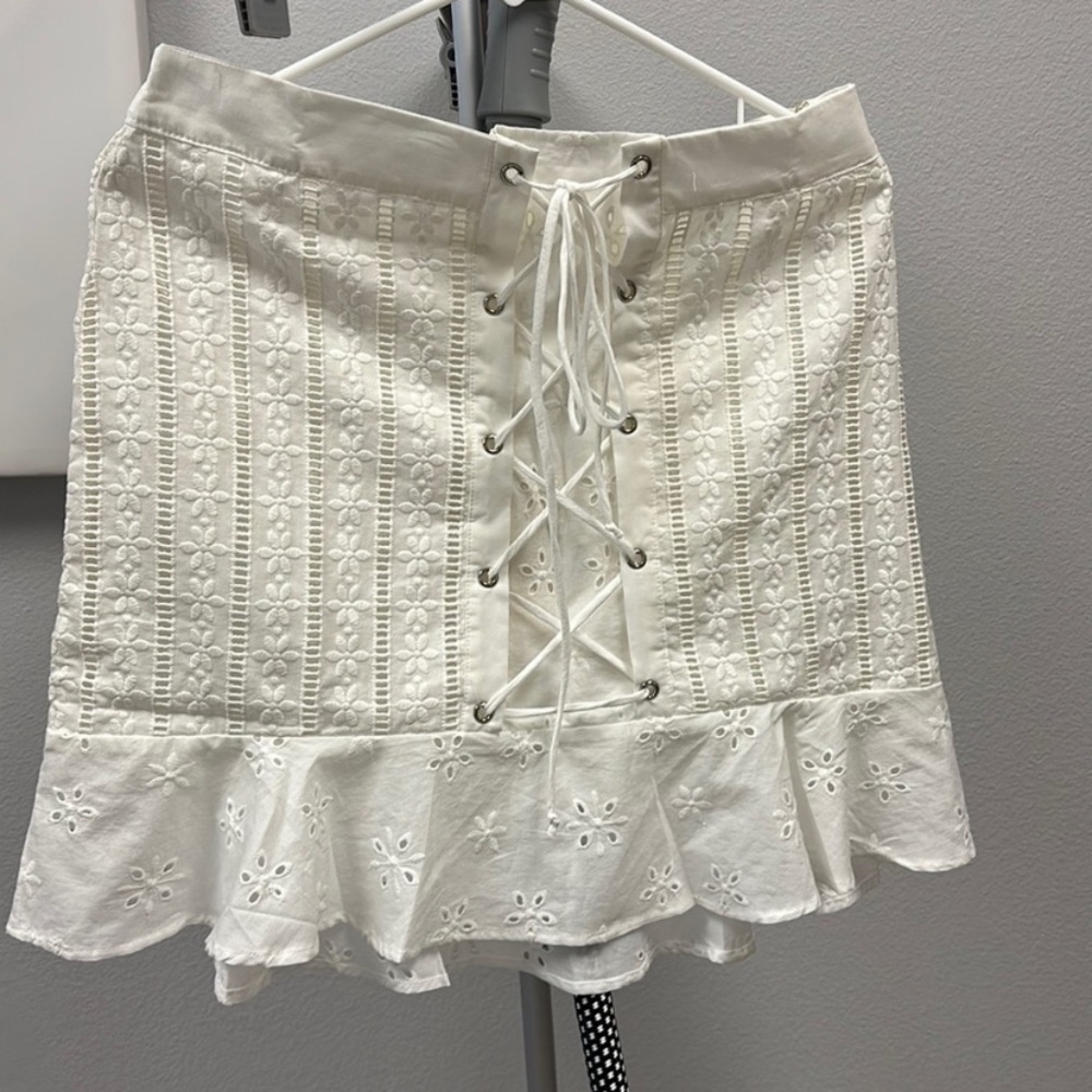 White Mini Fit and Flare Skirt with Tie Front